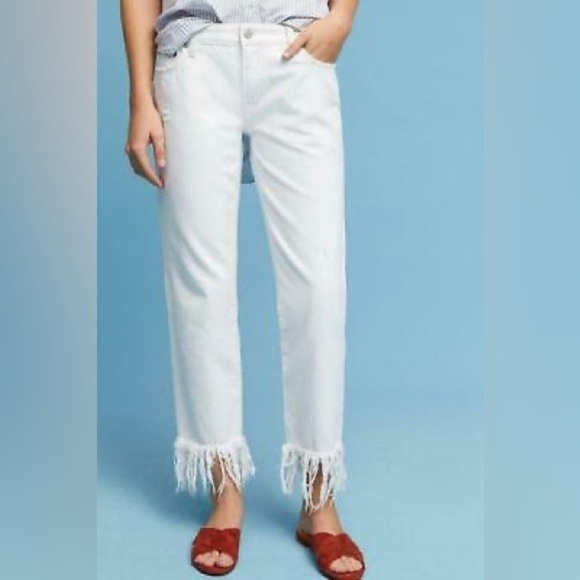 Pilcro and the Letterpress Hyphen Straight Leg Distressed Fringe Jeans Size 26 - Picture 2 of 7